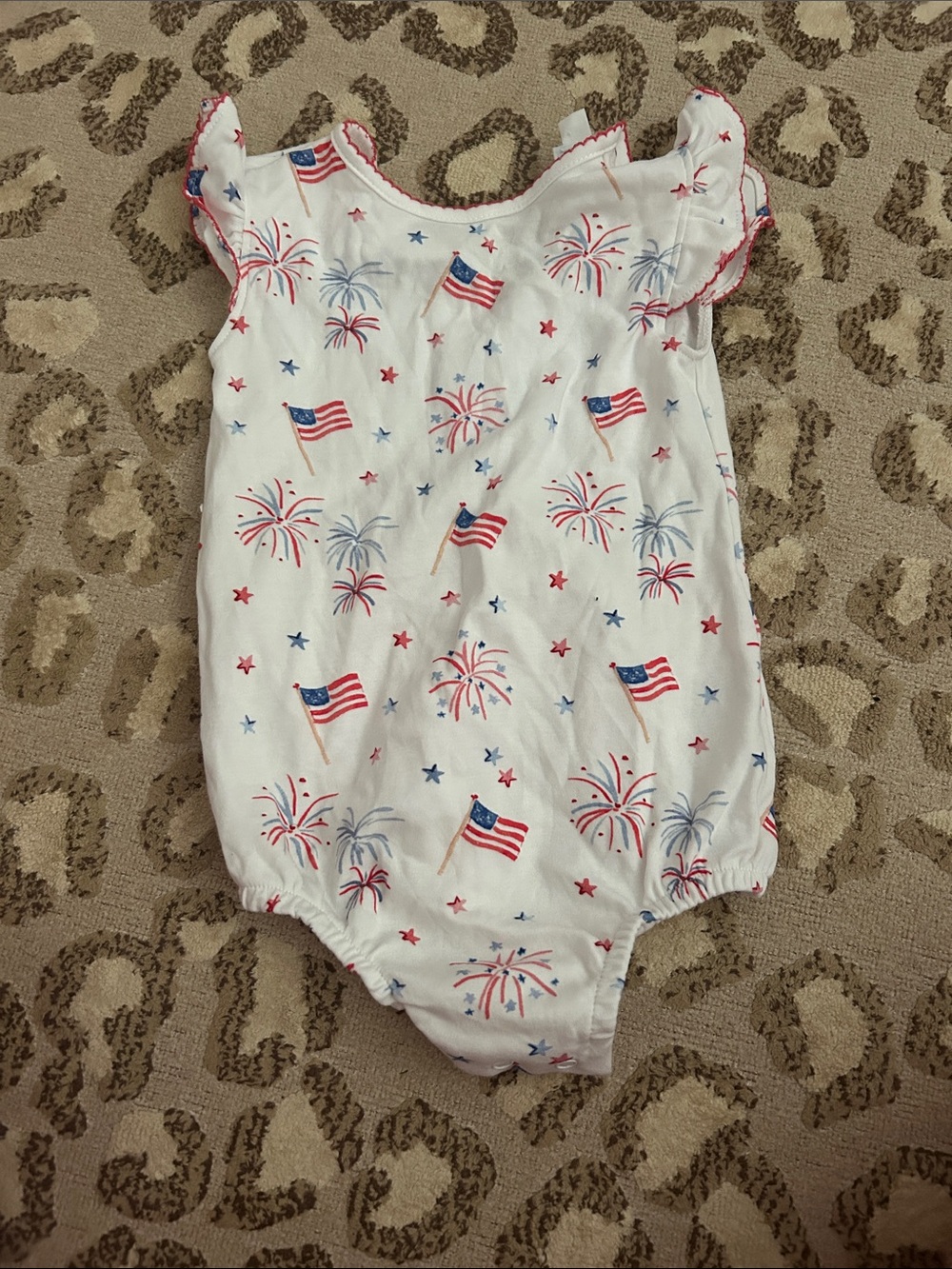 Little English White Baby One-Piece with Red & Blue Fireworks and Flags